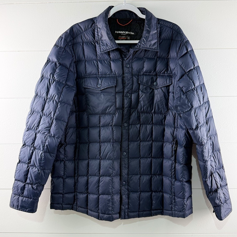 Navy Blue Quilted Down Coat Jacket Men XL Puffer Lightweight Packable Over Shirt
